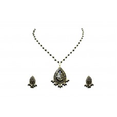 925 Sterling Silver gold rhodhium black Enamel Pendant Earring set Bead chain..